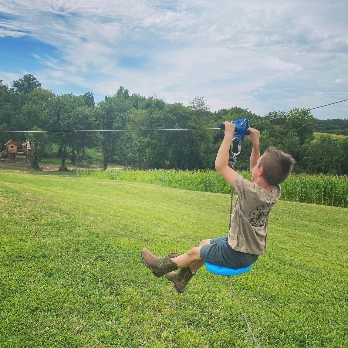 Ziplines running across the farm at Historic Weston Orchard